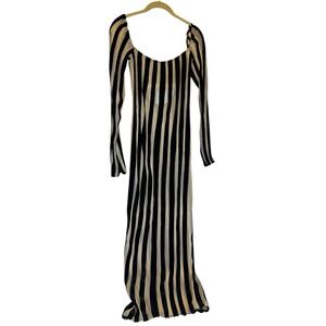 LAQUAN‎ SMITH Women's Black Striped Semisheer Long SleeveMidi Dress Gown Small